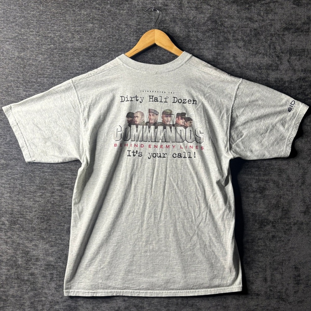 Vintage 90s Commandos Behind Enemy Lines Video Game Promo T-Shirt Gray Mens L